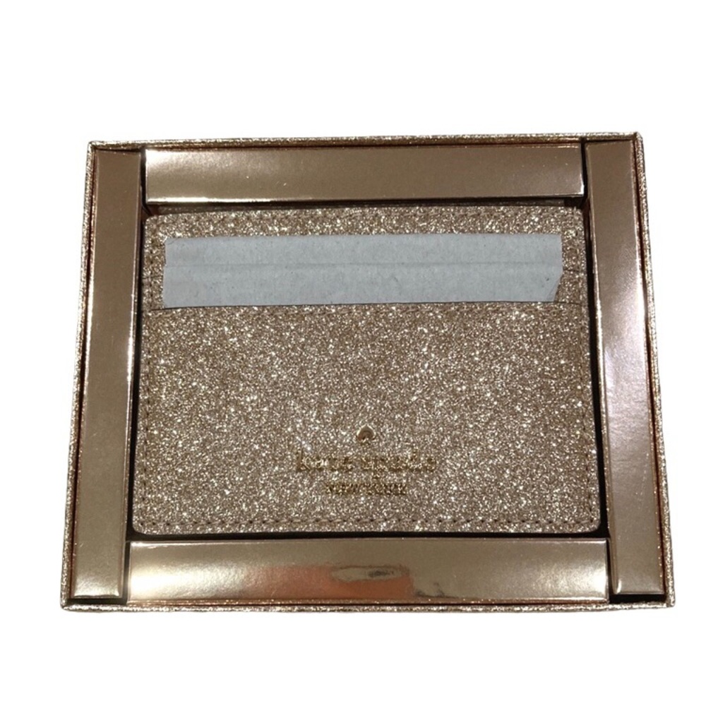 NWT Kate Spade Gold Sparkle Glitter Glimmer Boxed Small Slim Card Holder Wallet